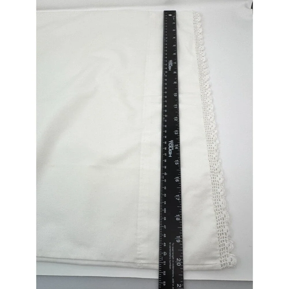 Vintage Off White Pillowcases Pair Crochet Lace Trim Standard Farmhouse Cottage